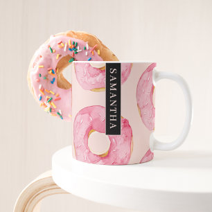Moderne rosa WasserfarbenDonuts Muster mit Namen Kaffeetasse