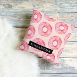 Moderne rosa WasserfarbenDonuts Muster mit Namen Kissen<br><div class="desc">Moderne rosa WasserfarbenDonuts Muster mit Namen</div>