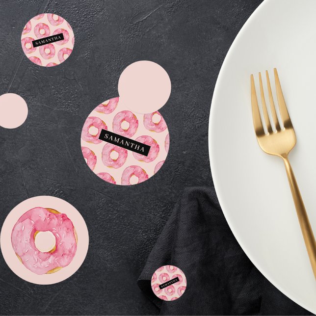 Moderne rosa WasserfarbenDonuts Muster mit Namen Konfetti (Von Creator hochgeladen)