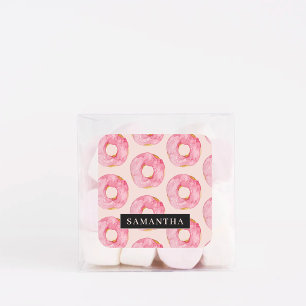 Moderne rosa WasserfarbenDonuts Muster mit Namen Quadratischer Aufkleber