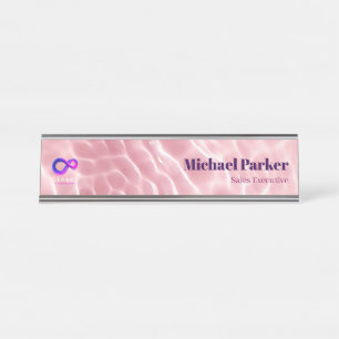 Moderne rosa Wasserwellen-Office mit individuellem Schreibtischnamensplakette