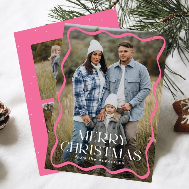 Moderne rosa Wavy Frame Frohe Weihnachten 3 Foto (Von Creator hochgeladen)
