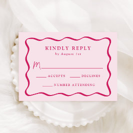 Moderne rosa Wavy Frame Wedding RSVP Karte