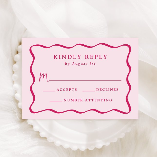 Moderne rosa Wavy Frame Wedding RSVP Karte (Von Creator hochgeladen)
