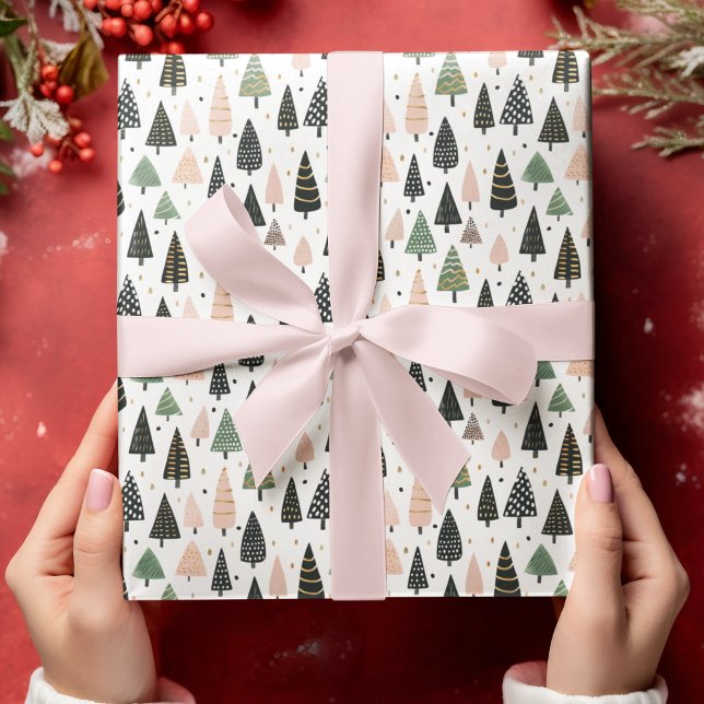 Moderne rosa Weihnachtsbaum-Muster Geschenkpapier (Von Creator hochgeladen)