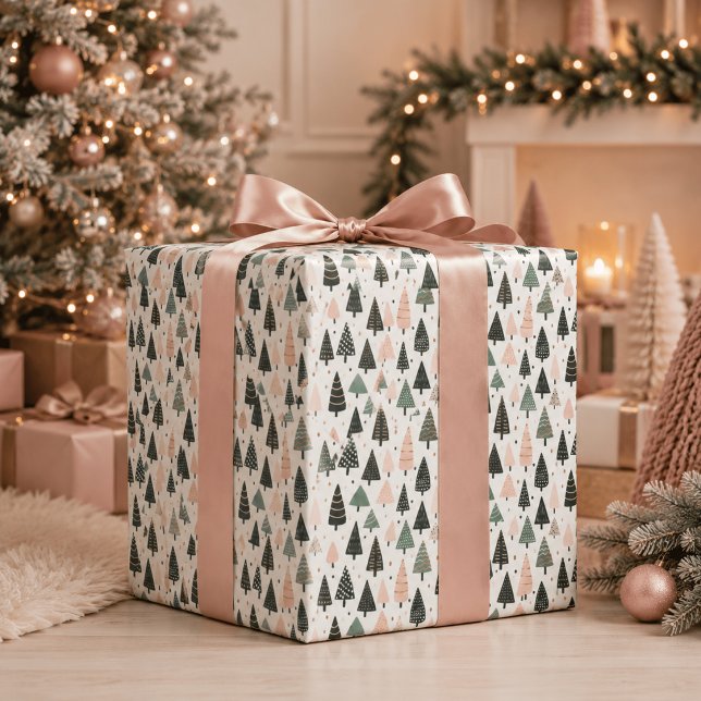 Moderne rosa Weihnachtsbaum-Muster Geschenkpapier (Von Creator hochgeladen)