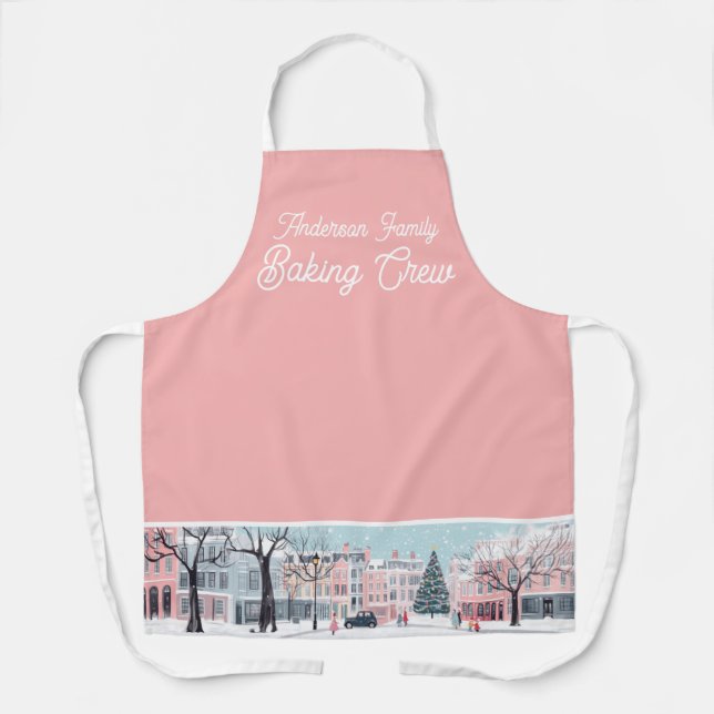 Moderne rosa Weihnachtsstadt Backen Crew Schürze (Vorderseite)