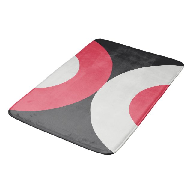 Moderne rosa Weiß und Grau des Mitteljahrhunderts Badematte (Schrägansicht)