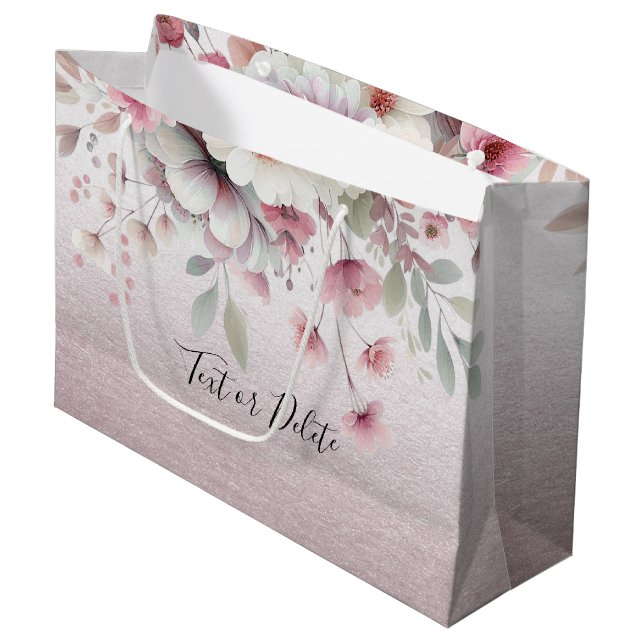 Moderne rosa weiße Blumenbeutel Große Geschenktüte (Vorderseite Schrägansicht)