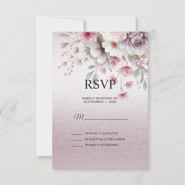 Moderne rosa, weiße, florale RSVP-Karte RSVP Karte (Vorderseite)