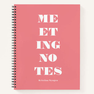 Moderne rosa weiße Typografie Besprechungsnotizen Notizbuch