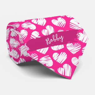Moderne rosa weißes doodled Herz Valentine Name Krawatte