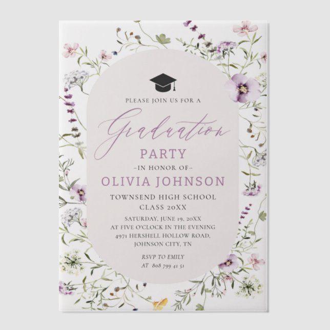 Moderne rosa Wildblume Graduierungsparty (Vorderseite)