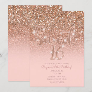 Moderne Rosafarben Glamour Glitter Sweet 16 Einladung