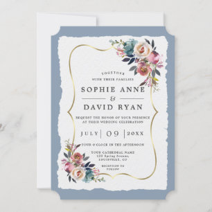 Moderne, rosafarbene Blume Gold Wedding Einladung