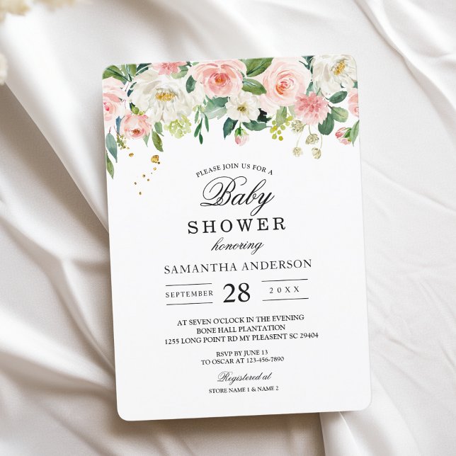 Moderne rosafarbene Blume und Goldfallen Einladung (Von Creator hochgeladen)