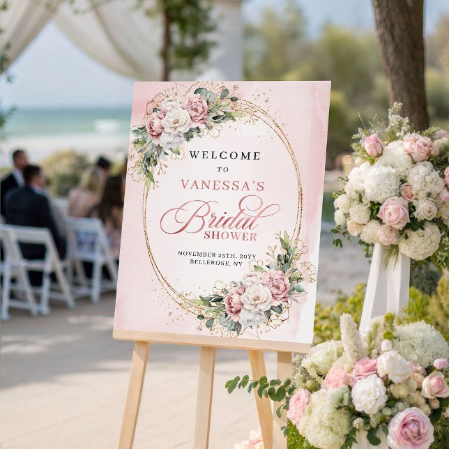 Moderne rosafarbene Blumen Hochzeitsshower Willkom Poster (Modern Blush Pink Flowers Bridal Shower Welcome)