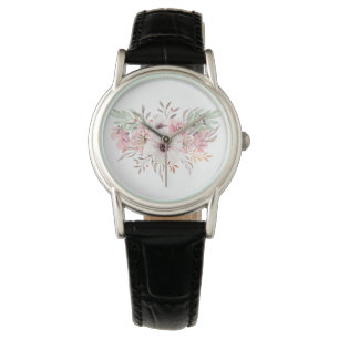 Moderne rosafarbene, florale Frauenwache Armbanduhr
