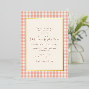 Moderne rosafarbene Gingham-Karo-Baby-Party Gold Folieneinladung