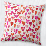 Moderne, rosafarbene Herzmuster Kissen<br><div class="desc">Moderne moderne Herzmuster in Rot, Rosa und Orange. Helles Design. Originelle Kunst von Nic Squirrell.</div>