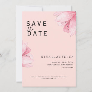 Moderne rosafarbene Hochzeit mit floraler Romance Save The Date