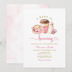 Moderne rosafarbene Kaffee-Themen-Latte-Baby-Showe Einladung