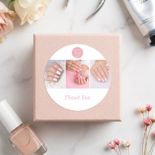 Moderne rosafarbene Logo-Foto-Nagelsalon-Dankeschö Runder Aufkleber