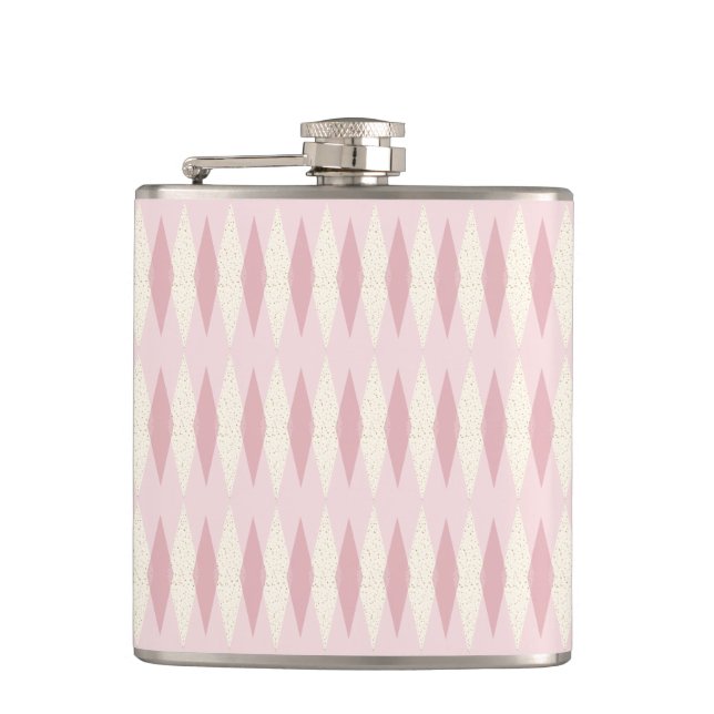 Moderne rosafarbene Raute Vinyl Wrapped Flask Flachmann (Vorderseite)