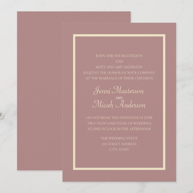 Moderne rosafarbene Rose Creme Hochzeit Einladung (Vorne/Hinten)
