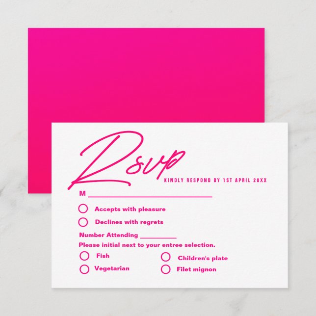 Moderne, rosafarbene und trendige Hochzeit RSVP Karte (Vorne/Hinten)