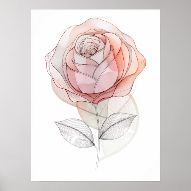 Moderne Rose Abstrakte Linie Kunst Poster (Vorne)