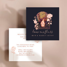 Moderne Rose Beauty Foto Navy Quadratische Visitenkarte
