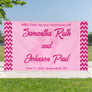 Moderne Rosé Chevron Streifen Hochzeits Willkommen Banner