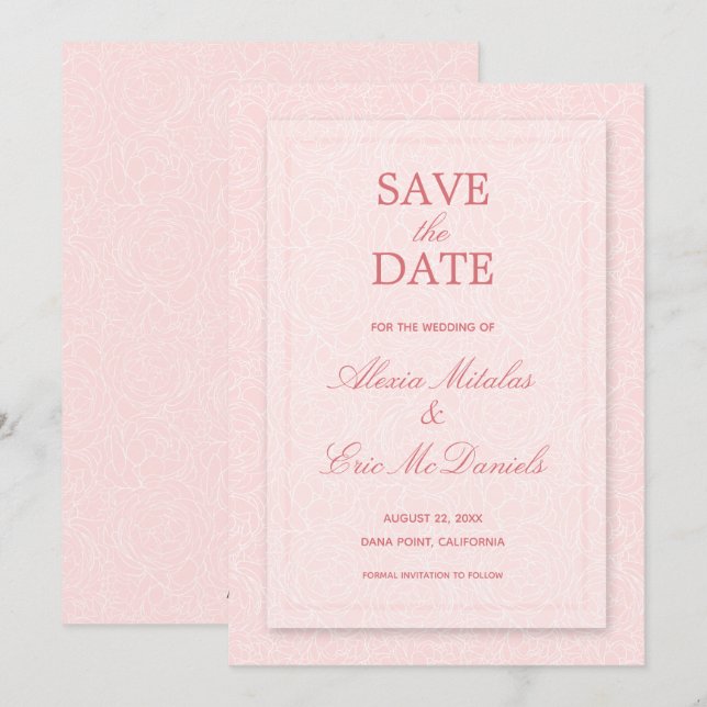 Moderne Rose Chic Wedding Save The Date (Vorne/Hinten)