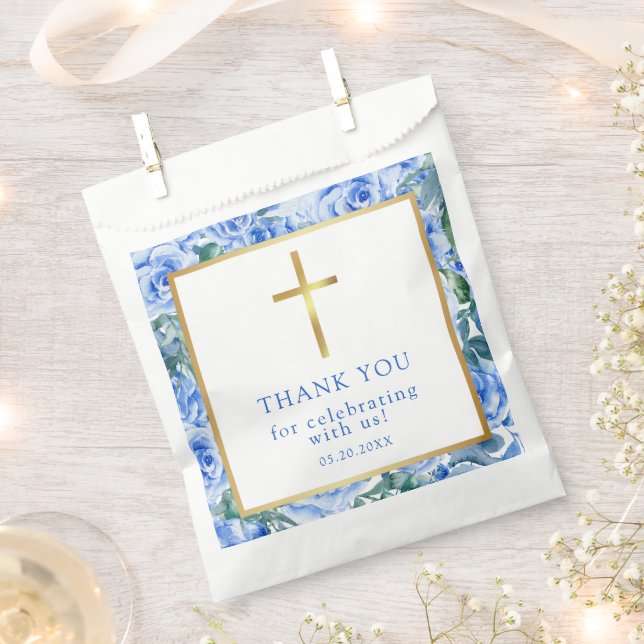 Moderne Rose Dusty Blue Watercolor Taufe Junge Geschenktütchen (Ausgeschnitten)