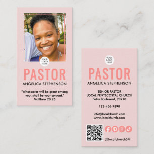 Moderne Rosé-farbene Foto-QR-Logo-Kirchenpastor Visitenkarte