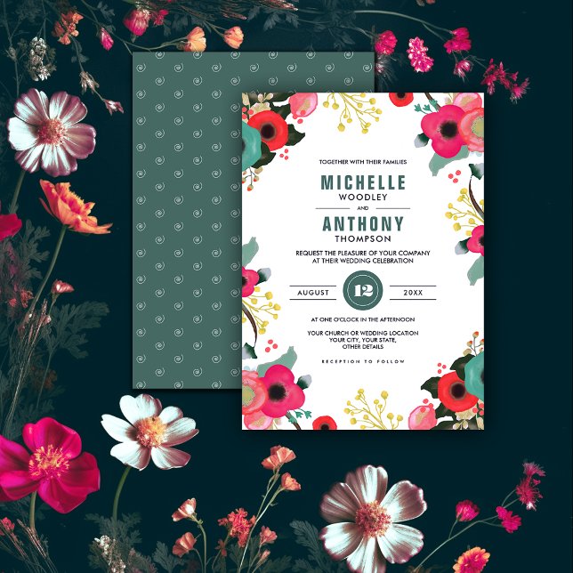 Moderne rose floral Turquoise invitation de mariag (Créateur téléchargé)