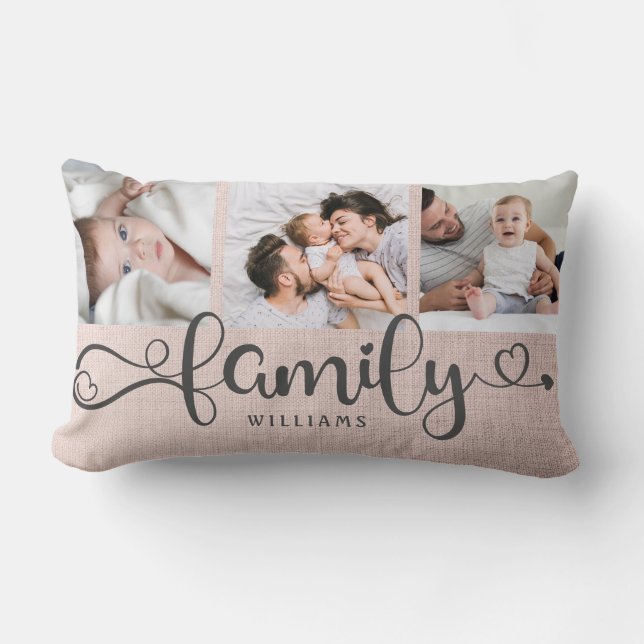 Moderne Rose für Familienskripte Linen 3 FotoColla Lendenkissen (Vorderseite)