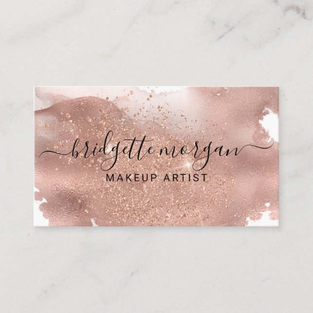 Moderne Rose Glitzer Foil Script Makeup Artist Visitenkarte (Vorderseite)