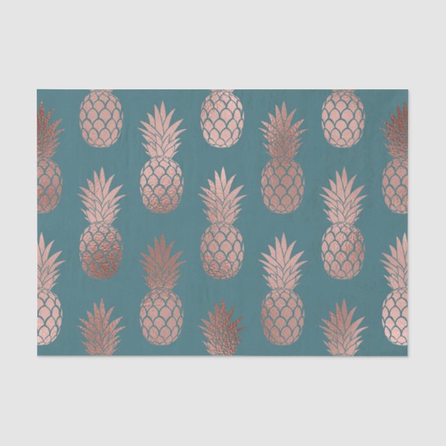 Moderne Rose Gold Aquamarines Ananas Muster Seidenpapier (Vorderseite)