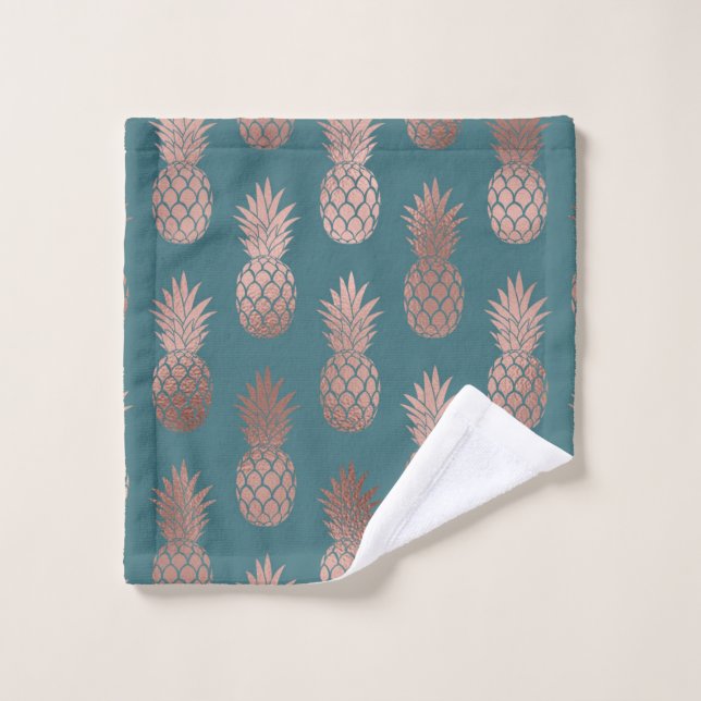 Moderne Rose Gold Aquamarines Ananas Muster Waschlappen (Waschlappen)