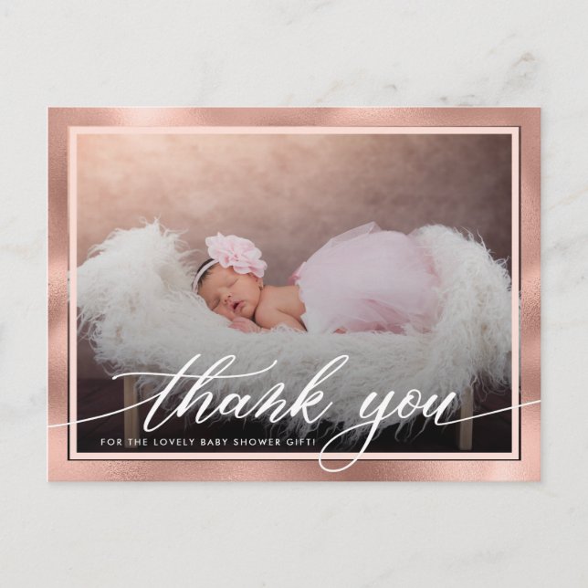 Moderne Rose Gold Baby Dusche Vielen Dank Postkarte (Vorderseite)