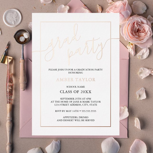 Moderne Rose Gold Black Graduation Party Folieneinladung (Von Creator hochgeladen)