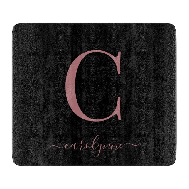 Moderne Rose Gold Black Monogram Typografie Schneidebrett (Vorderseite)