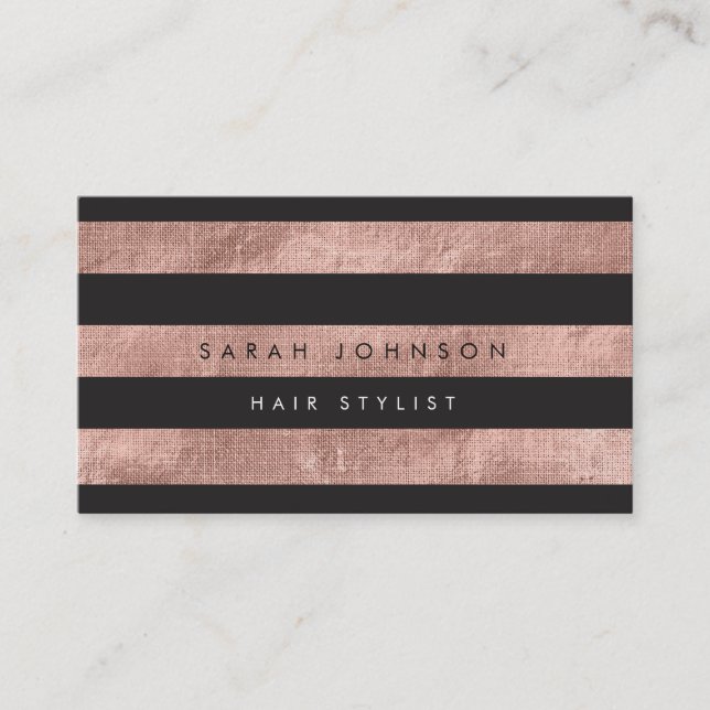 Moderne Rose Gold Black Strips Haarstylle Visitenkarte (Vorderseite)