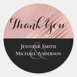 Moderne Rose Gold Black Wedding Runder Aufkleber