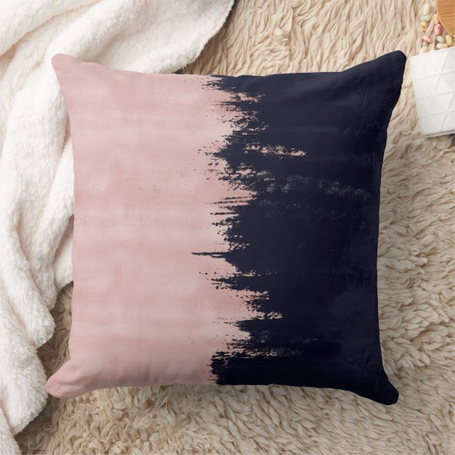 Moderne Rose Gold Blaue Pinselstriche Abstrakte Fa Kissen (Decke)