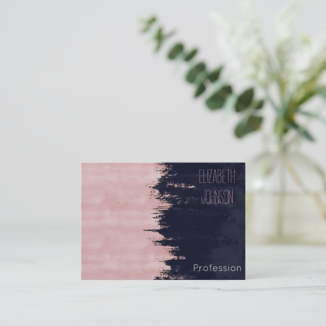 Moderne Rose Gold Blaue Pinselstriche Abstrakte Fa Visitenkarte (Stehend Vorderseite)