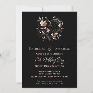 Moderne Rose Gold Blume und ein Herz Einladung