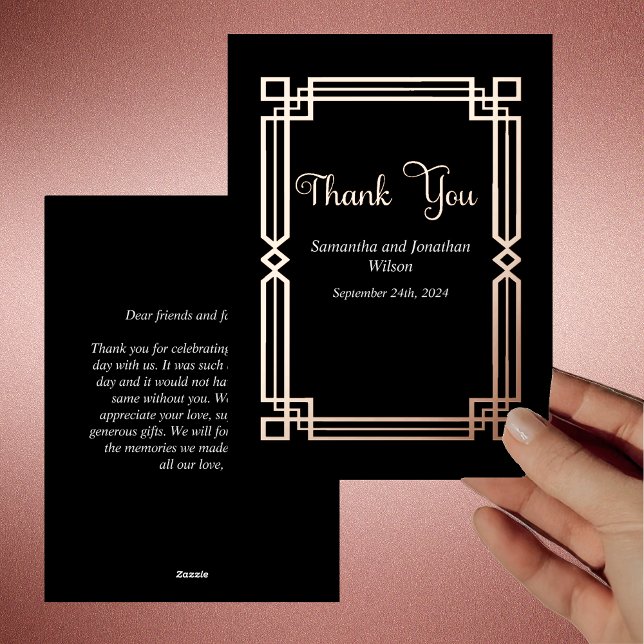 Moderne Rose Gold Border auf Black Danke Karte (Von Creator hochgeladen)
